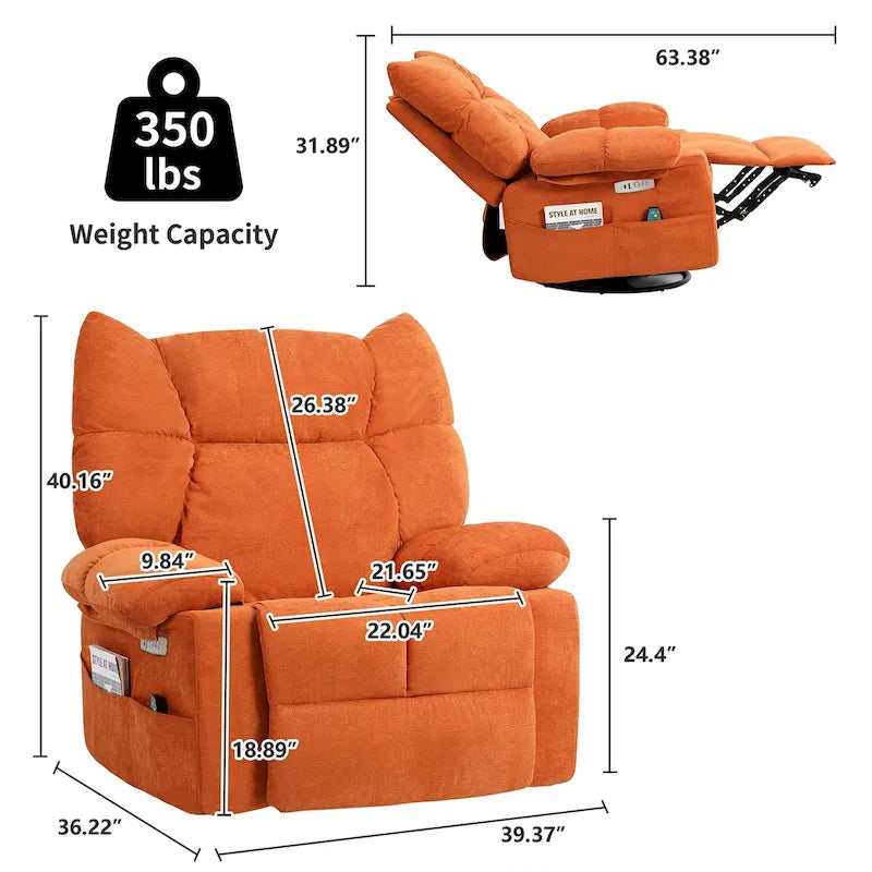 Fauteuil inclinable pivotant XINMICS, fauteuil inclinable électrique avec fonction massage et chauffage, fonction glissière et bascule