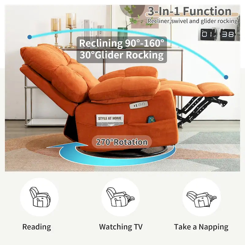 Fauteuil inclinable pivotant XINMICS, fauteuil inclinable électrique avec fonction massage et chauffage, fonction glissière et bascule