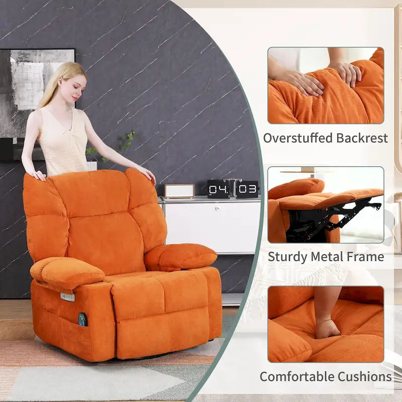 Fauteuil inclinable pivotant XINMICS, fauteuil inclinable électrique avec fonction massage et chauffage, fonction glissière et bascule