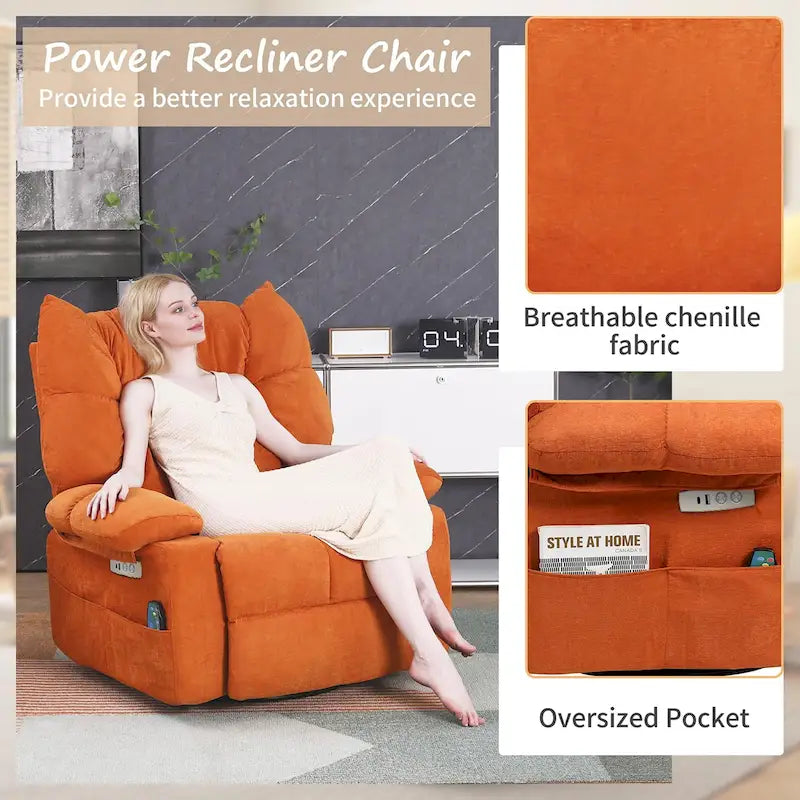 Fauteuil inclinable pivotant XINMICS, fauteuil inclinable électrique avec fonction massage et chauffage, fonction glissière et bascule