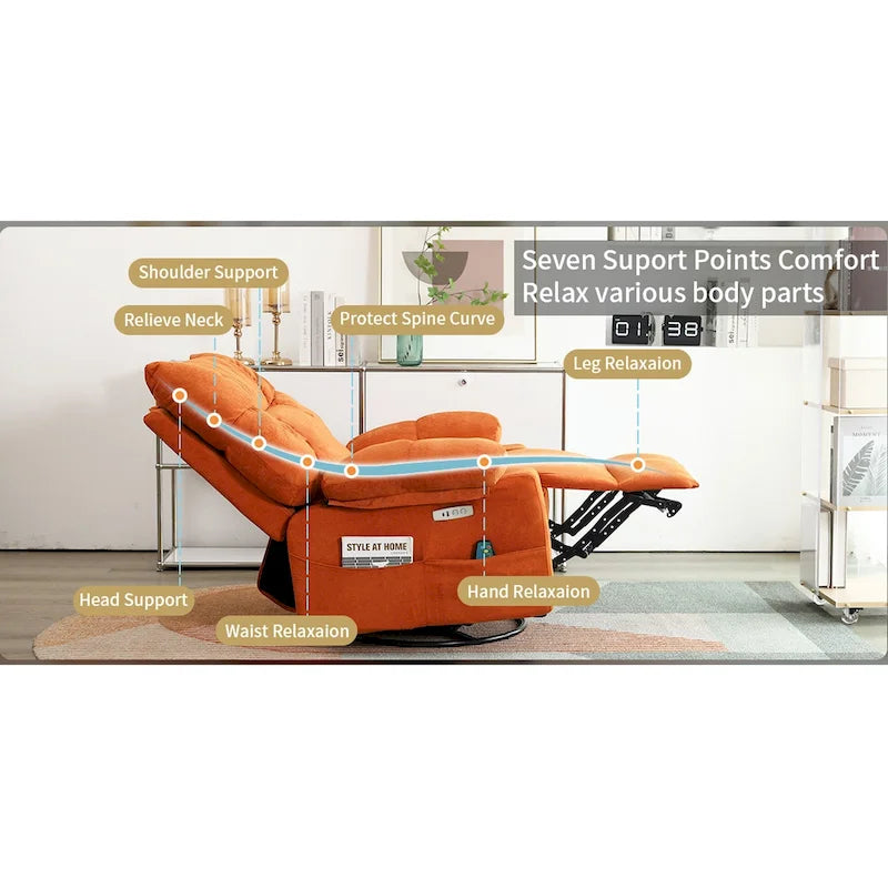 Fauteuil inclinable pivotant XINMICS, fauteuil inclinable électrique avec fonction massage et chauffage, fonction glissière et bascule