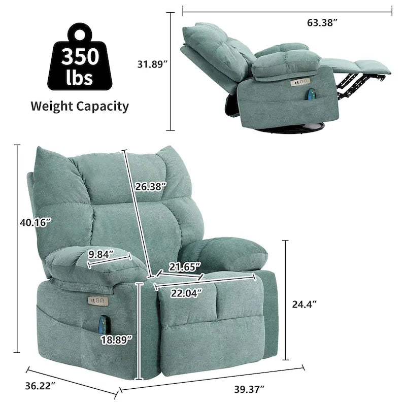 Fauteuil inclinable pivotant XINMICS, fauteuil inclinable électrique avec fonction massage et chauffage, fonction glissière et bascule