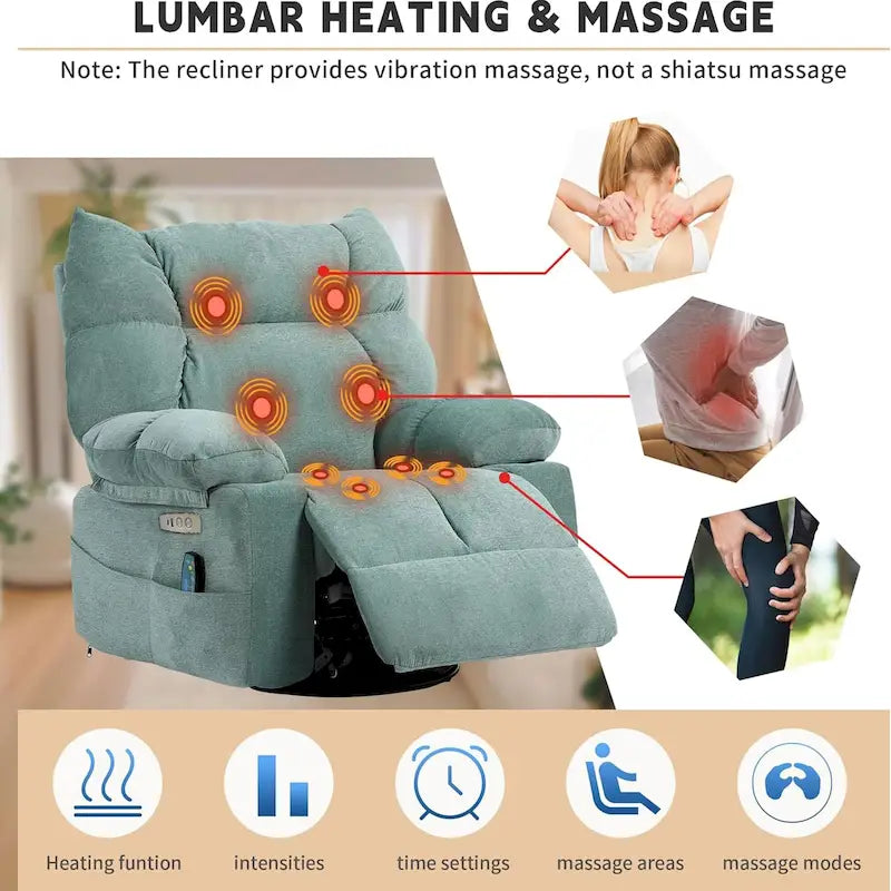 Fauteuil inclinable pivotant XINMICS, fauteuil inclinable électrique avec fonction massage et chauffage, fonction glissière et bascule