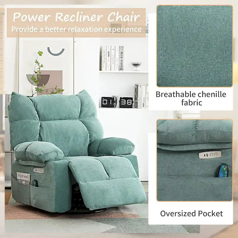 Fauteuil inclinable pivotant XINMICS, fauteuil inclinable électrique avec fonction massage et chauffage, fonction glissière et bascule