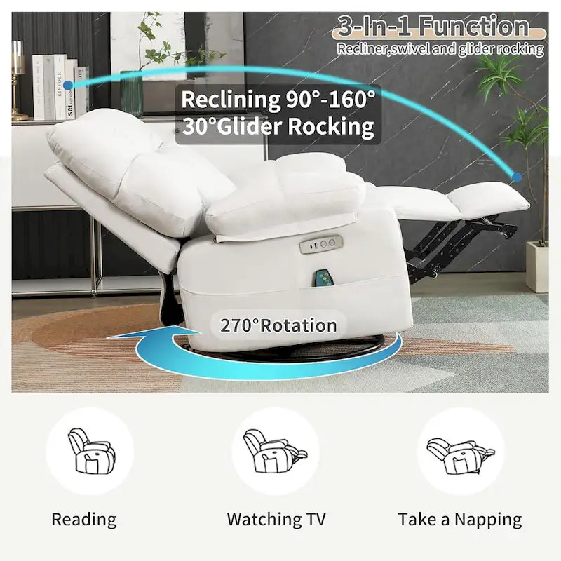 Fauteuil inclinable pivotant XINMICS, fauteuil inclinable électrique avec fonction massage et chauffage, fonction glissière et bascule