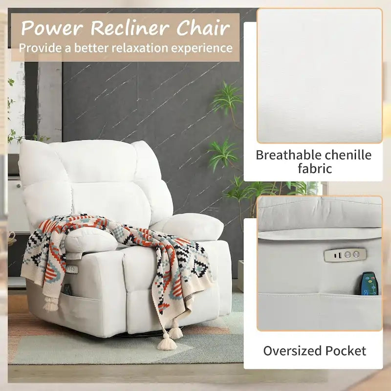 Fauteuil inclinable pivotant XINMICS, fauteuil inclinable électrique avec fonction massage et chauffage, fonction glissière et bascule