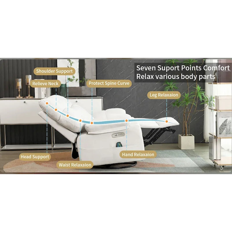 Fauteuil inclinable pivotant XINMICS, fauteuil inclinable électrique avec fonction massage et chauffage, fonction glissière et bascule