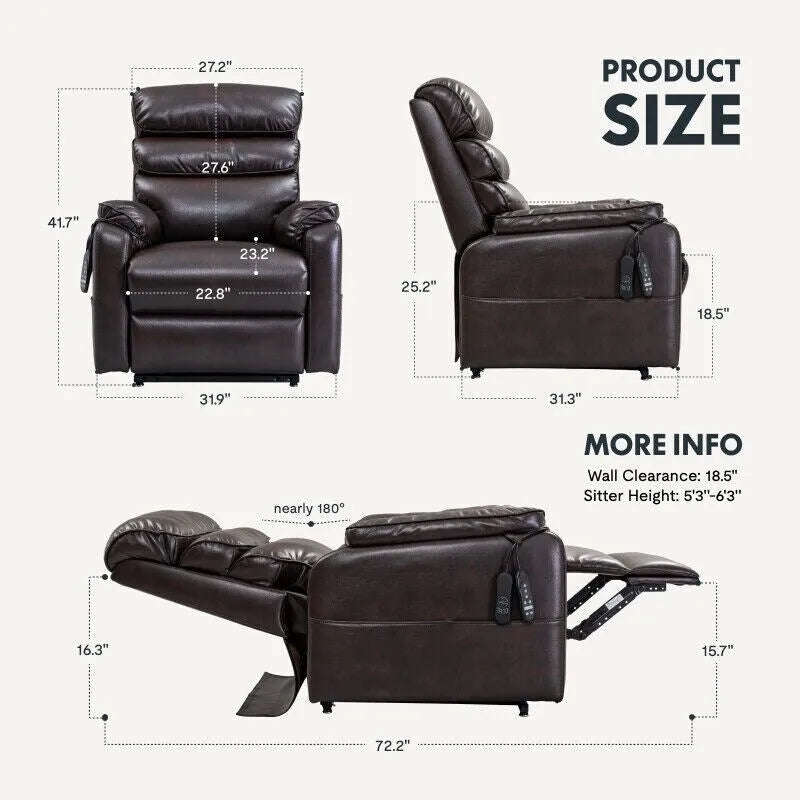 Fauteuil inclinable FlexiSpot Power Lift avec massage à double moteur, chauffage et appuie-tête réglable pour personnes âgées