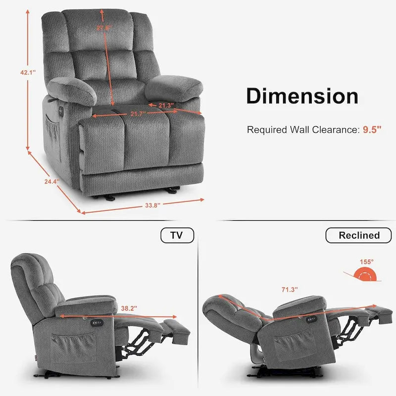 MCombo Fauteuil inclinable électrique avec fonctions de chauffage et de massage, en tissu, R6233