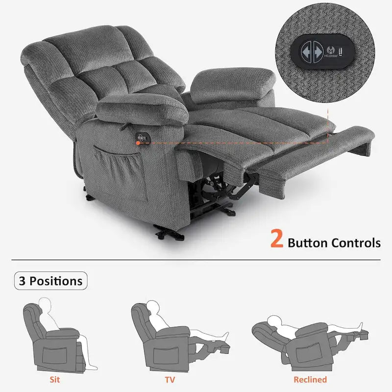 MCombo Fauteuil inclinable électrique avec fonctions de chauffage et de massage, en tissu, R6233