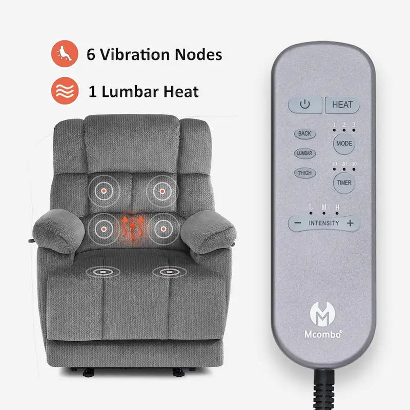 MCombo Fauteuil inclinable électrique avec fonctions de chauffage et de massage, en tissu, R6233