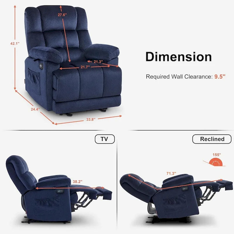 MCombo Fauteuil inclinable électrique avec fonctions de chauffage et de massage, en tissu, R6233