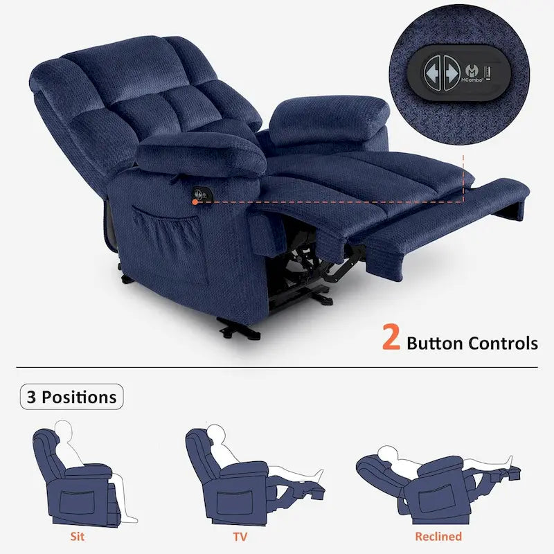MCombo Fauteuil inclinable électrique avec fonctions de chauffage et de massage, en tissu, R6233
