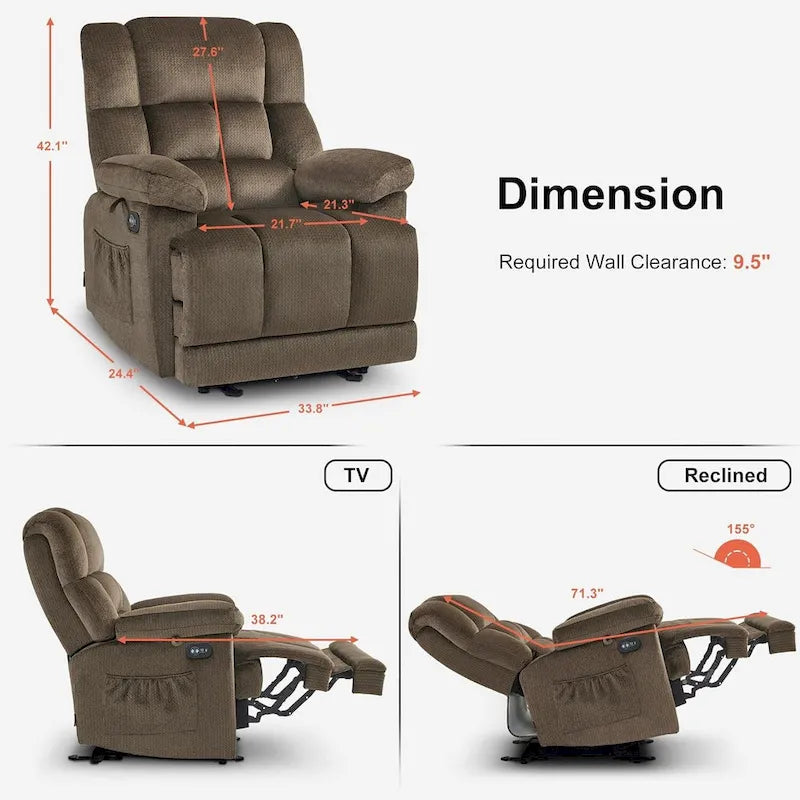 MCombo Fauteuil inclinable électrique avec fonctions de chauffage et de massage, en tissu, R6233