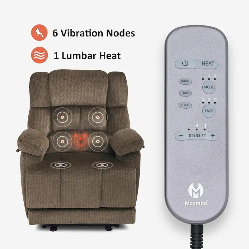 MCombo Fauteuil inclinable électrique avec fonctions de chauffage et de massage, en tissu, R6233