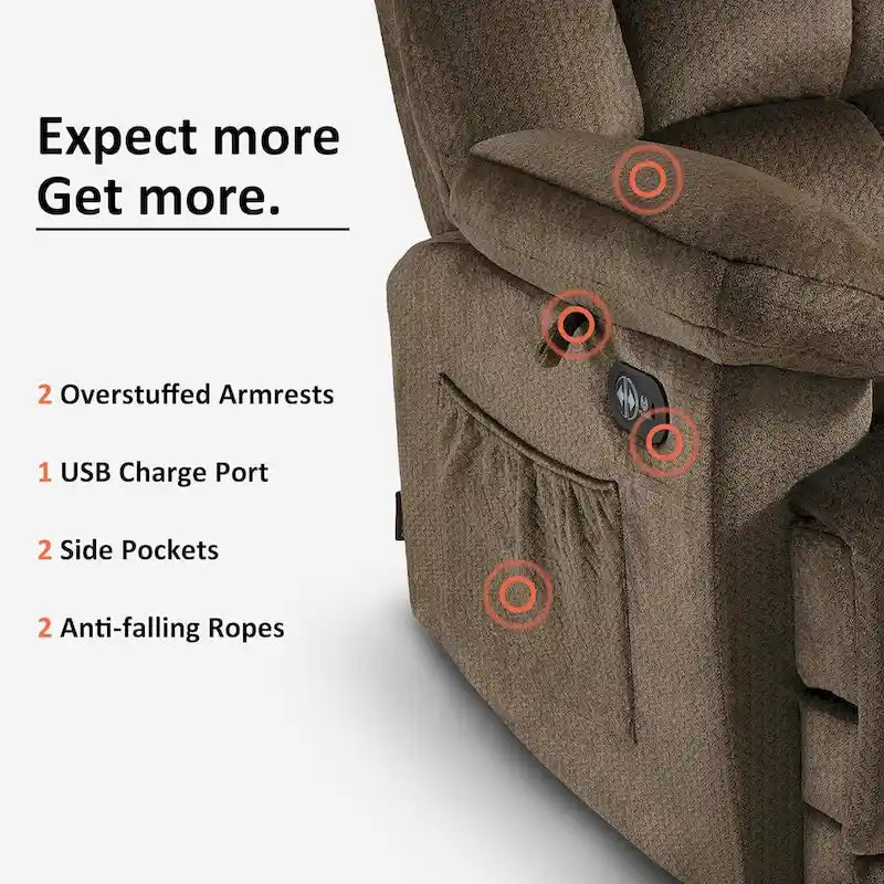MCombo Fauteuil inclinable électrique avec fonctions de chauffage et de massage, en tissu, R6233