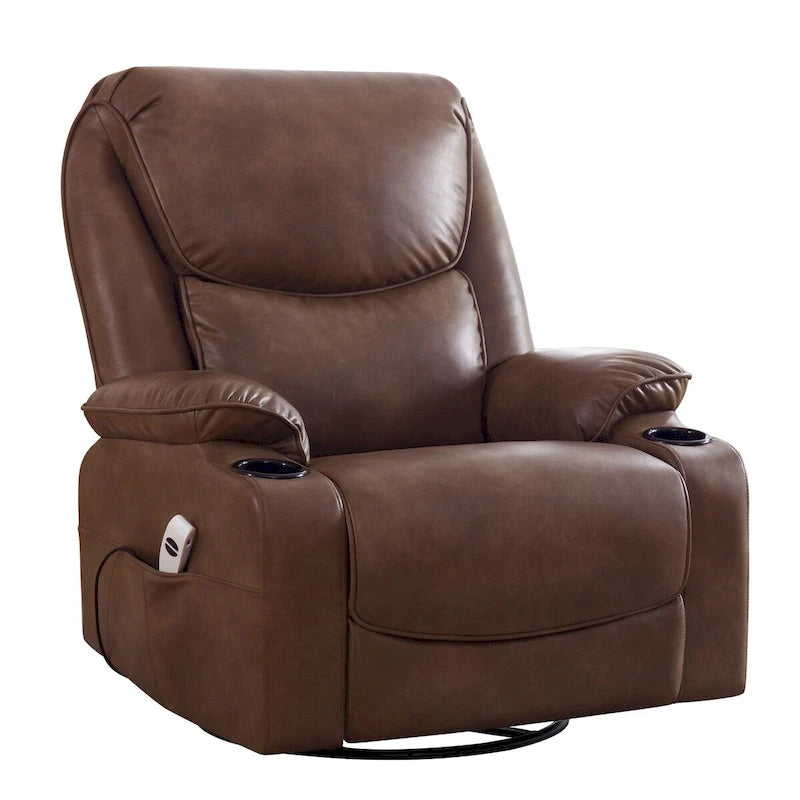 Fauteuil inclinable électrique HOMYKA de 34,2 po de large en similicuir, pivotant et berçant, avec port USB