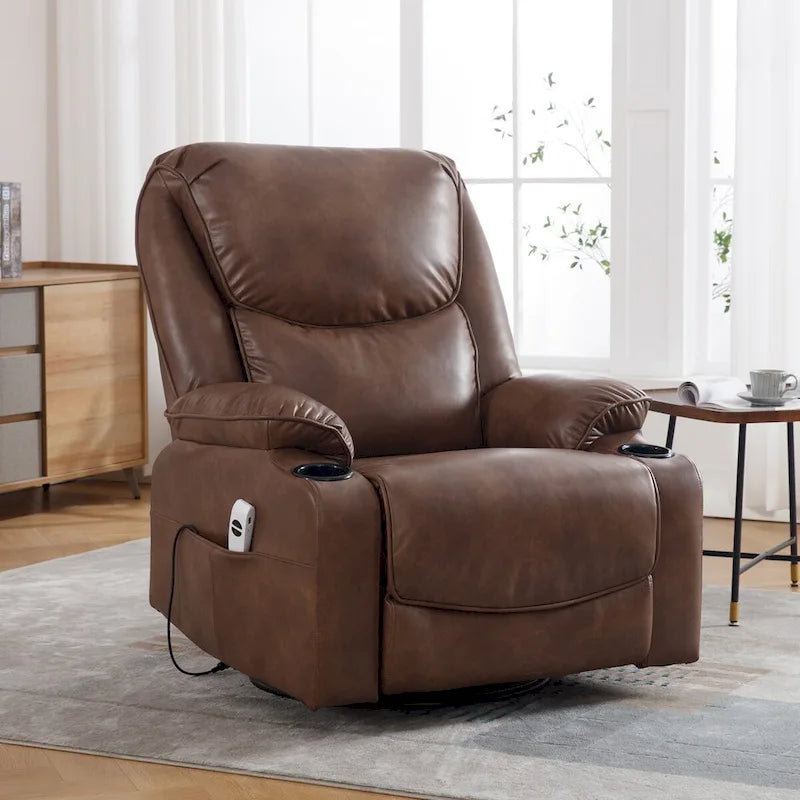 Fauteuil inclinable électrique HOMYKA de 34,2 po de large en similicuir, pivotant et berçant, avec port USB
