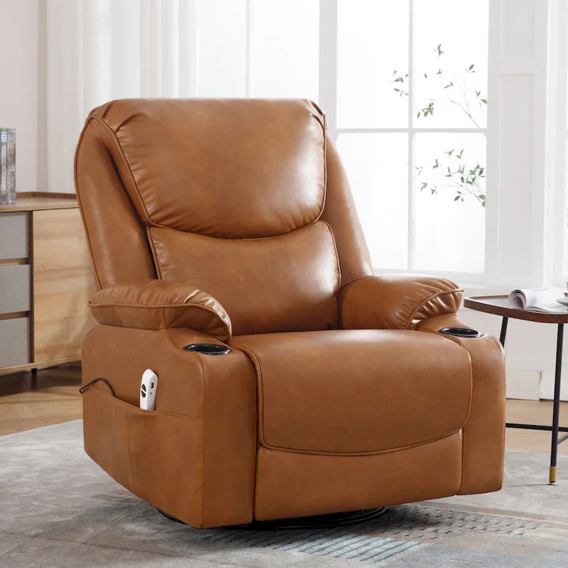 Fauteuil inclinable électrique HOMYKA de 34,2 po de large en similicuir, pivotant et berçant, avec port USB