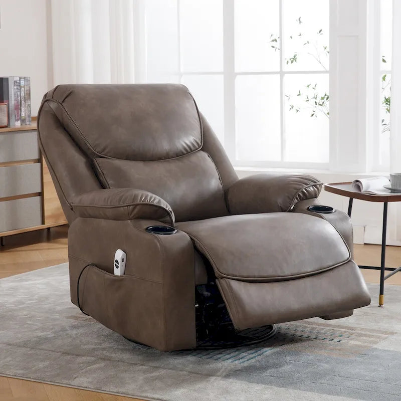 Fauteuil inclinable électrique HOMYKA de 34,2 po de large en similicuir, pivotant et berçant, avec port USB