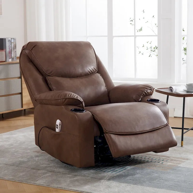 Fauteuil inclinable électrique HOMYKA de 34,2 po de large en similicuir, pivotant et berçant, avec port USB