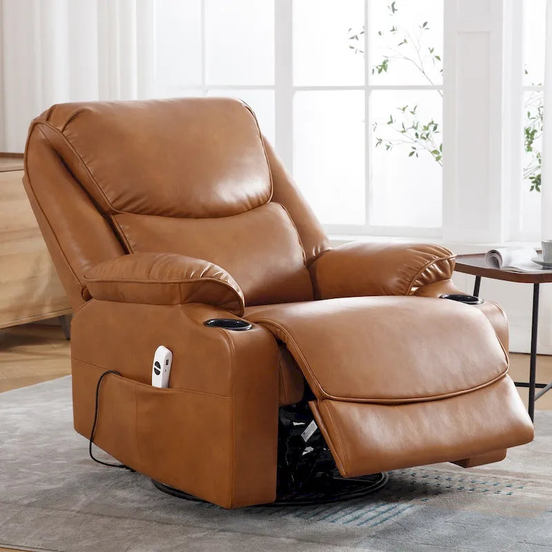 Fauteuil inclinable électrique HOMYKA de 34,2 po de large en similicuir, pivotant et berçant, avec port USB