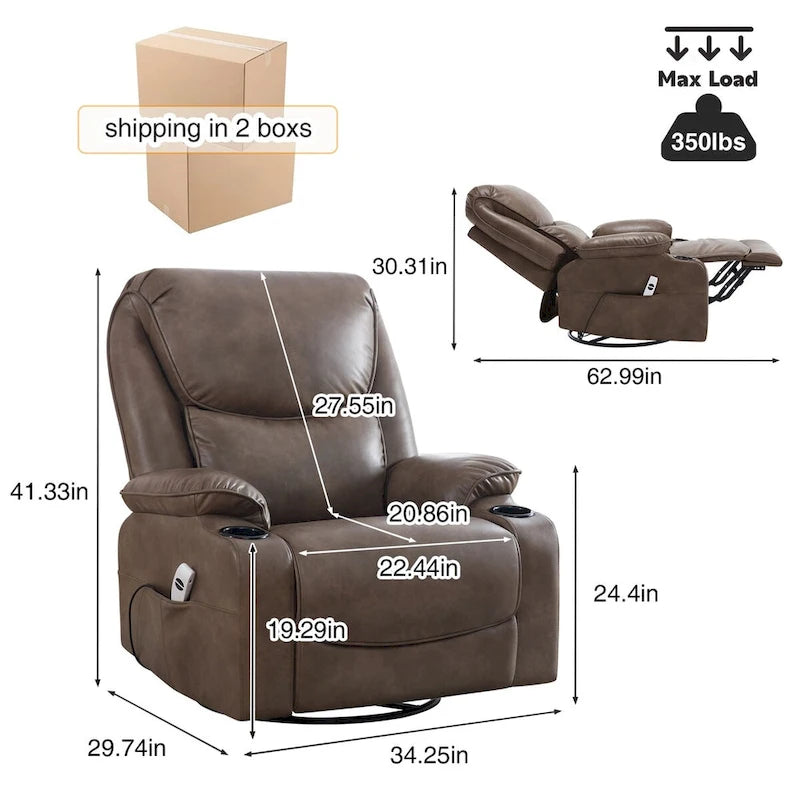 Fauteuil inclinable électrique HOMYKA de 34,2 po de large en similicuir, pivotant et berçant, avec port USB