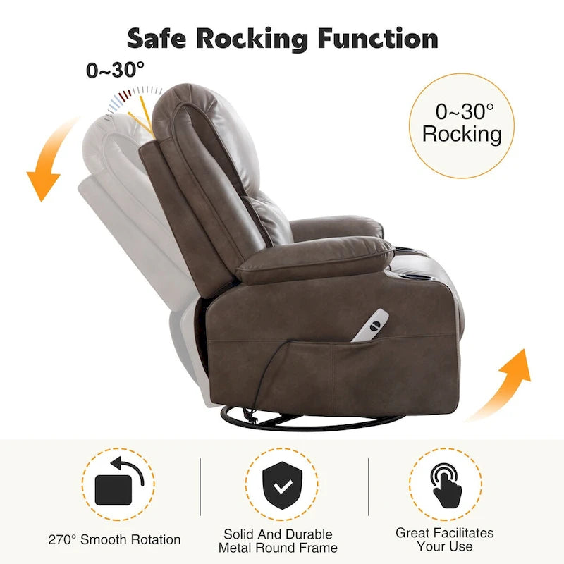 Fauteuil inclinable électrique HOMYKA de 34,2 po de large en similicuir, pivotant et berçant, avec port USB