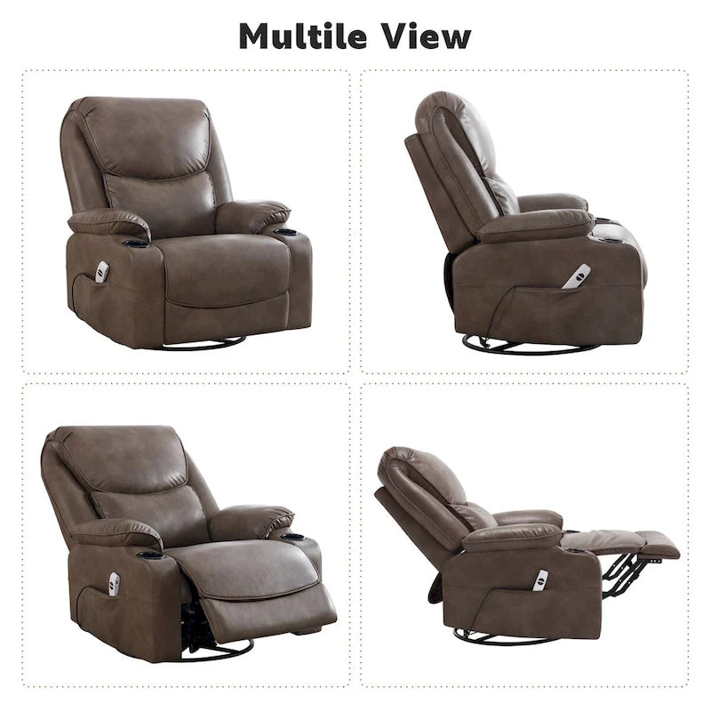 Fauteuil inclinable électrique HOMYKA de 34,2 po de large en similicuir, pivotant et berçant, avec port USB