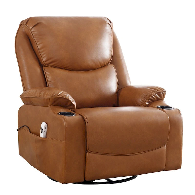 Fauteuil inclinable électrique HOMYKA de 34,2 po de large en similicuir, pivotant et berçant, avec port USB