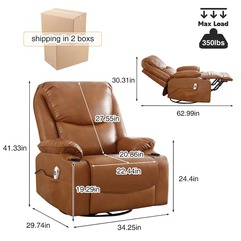 Fauteuil inclinable électrique HOMYKA de 34,2 po de large en similicuir, pivotant et berçant, avec port USB