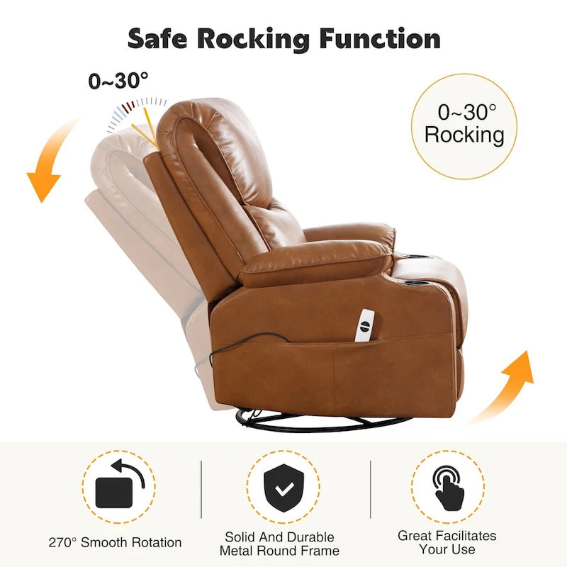 Fauteuil inclinable électrique HOMYKA de 34,2 po de large en similicuir, pivotant et berçant, avec port USB