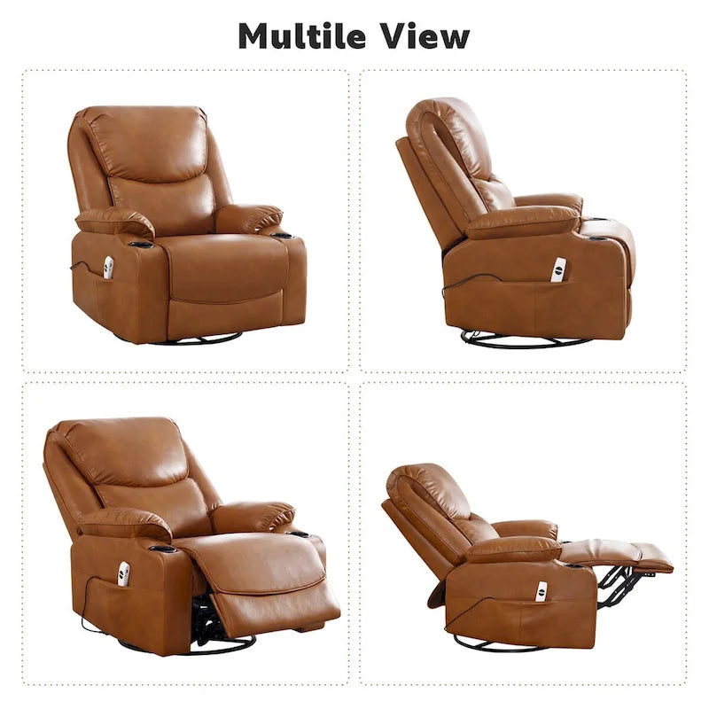 Fauteuil inclinable électrique HOMYKA de 34,2 po de large en similicuir, pivotant et berçant, avec port USB