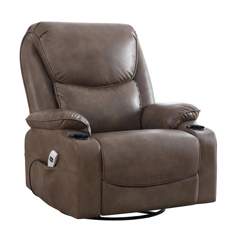 Fauteuil inclinable électrique HOMYKA de 34,2 po de large en similicuir, pivotant et berçant, avec port USB