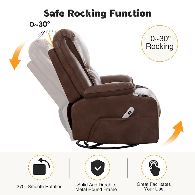 Fauteuil inclinable électrique HOMYKA de 34,2 po de large en similicuir, pivotant et berçant, avec port USB