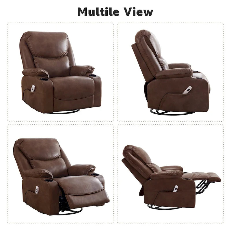 Fauteuil inclinable électrique HOMYKA de 34,2 po de large en similicuir, pivotant et berçant, avec port USB