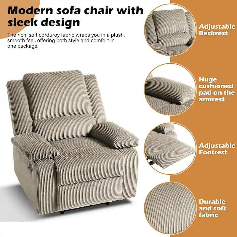 Fauteuil inclinable manuel push-back rembourré, ensemble de 2, design moderne