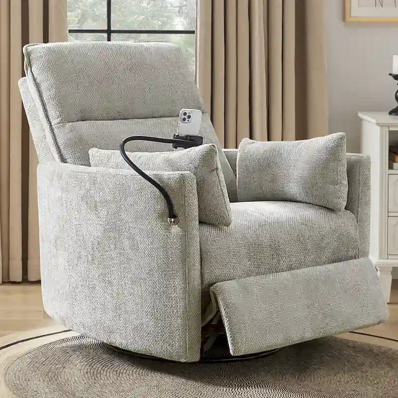 Fauteuil inclinable, berçant et pivotant Barry Modern 38 Power Nursery avec ports USB de HULALA HOME