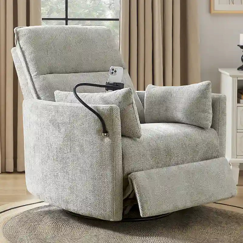 Fauteuil inclinable, berçant et pivotant Barry Modern 38 Power Nursery avec ports USB de HULALA HOME