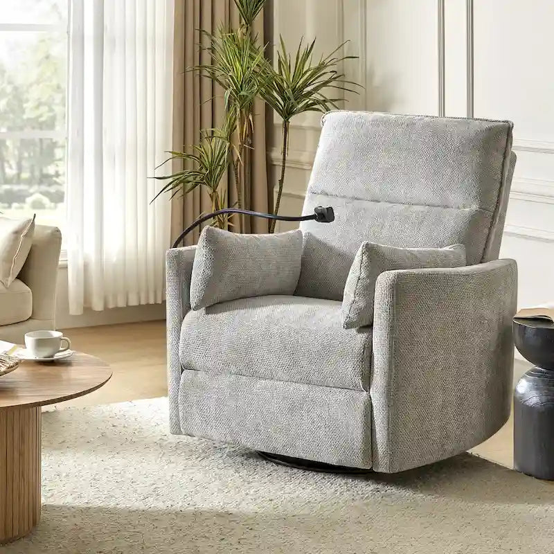 Fauteuil inclinable, berçant et pivotant Barry Modern 38 Power Nursery avec ports USB de HULALA HOME