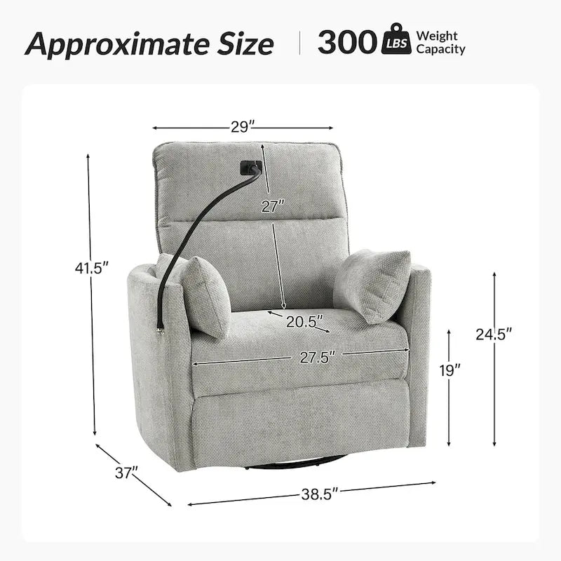 Fauteuil inclinable, berçant et pivotant Barry Modern 38 Power Nursery avec ports USB de HULALA HOME