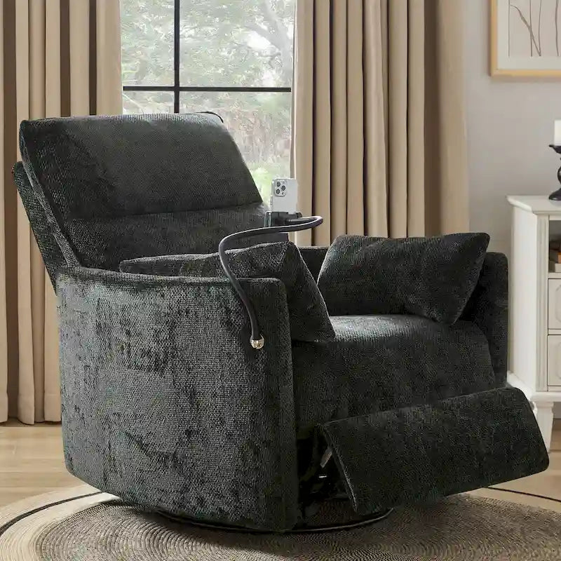 Fauteuil inclinable, berçant et pivotant Barry Modern 38 Power Nursery avec ports USB de HULALA HOME