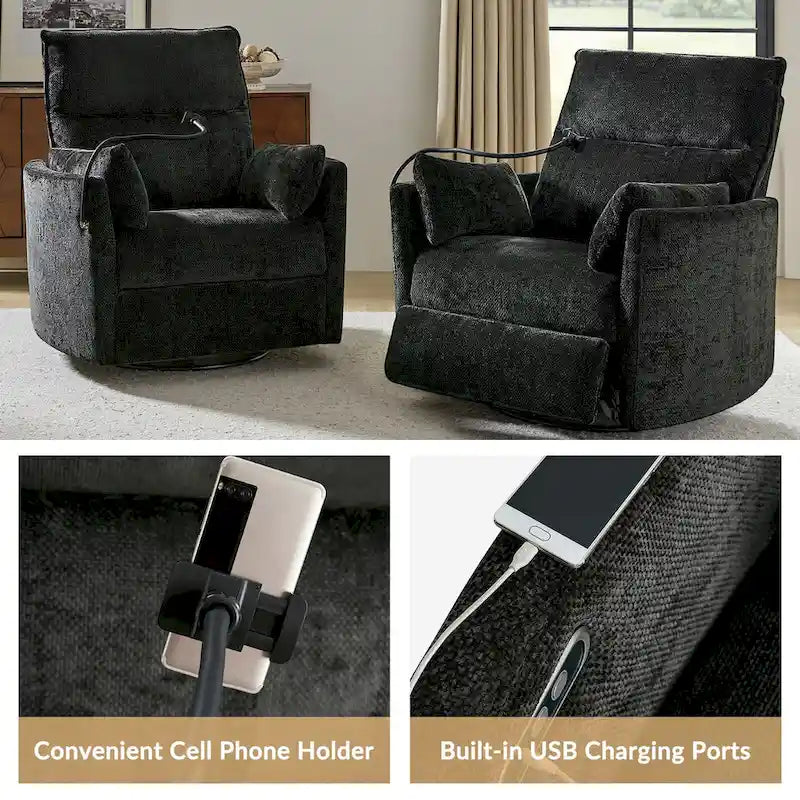 Fauteuil inclinable, berçant et pivotant Barry Modern 38 Power Nursery avec ports USB de HULALA HOME