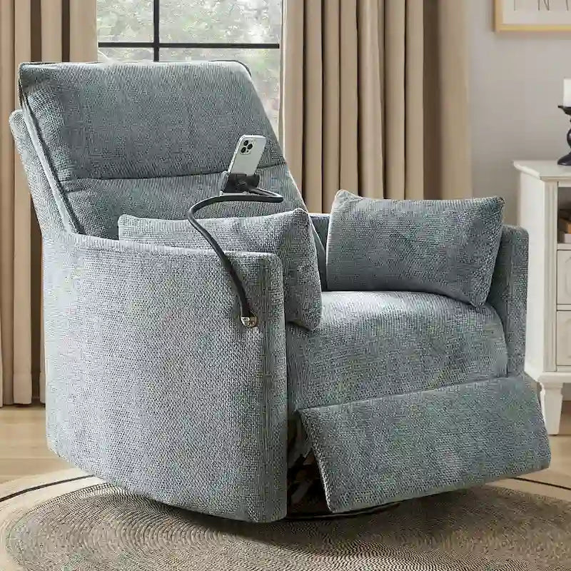 Fauteuil inclinable, berçant et pivotant Barry Modern 38 Power Nursery avec ports USB de HULALA HOME