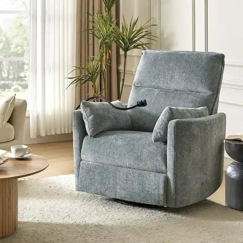 Fauteuil inclinable, berçant et pivotant Barry Modern 38 Power Nursery avec ports USB de HULALA HOME
