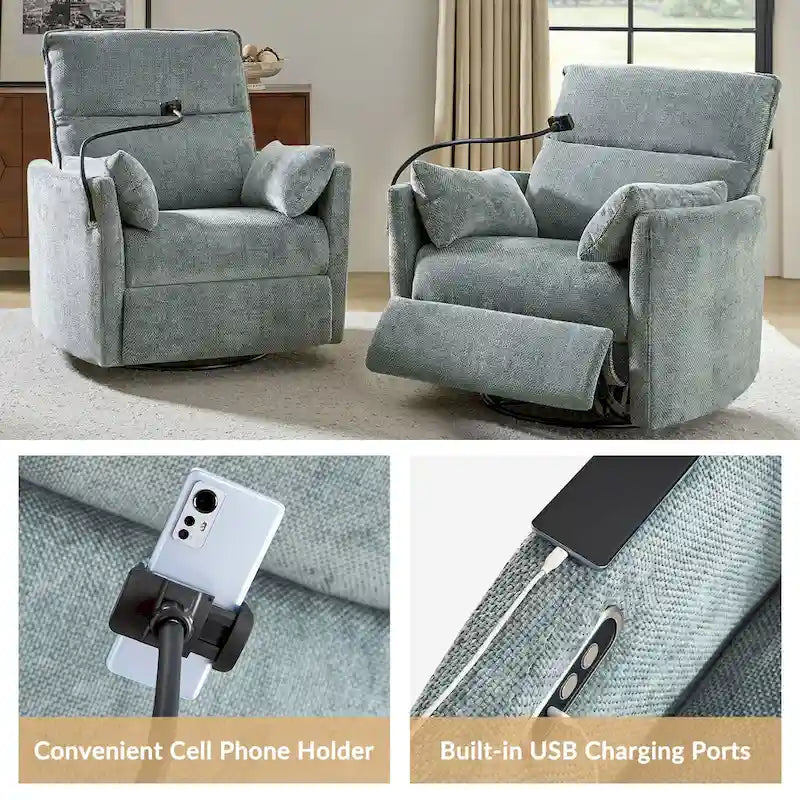 Fauteuil inclinable, berçant et pivotant Barry Modern 38 Power Nursery avec ports USB de HULALA HOME
