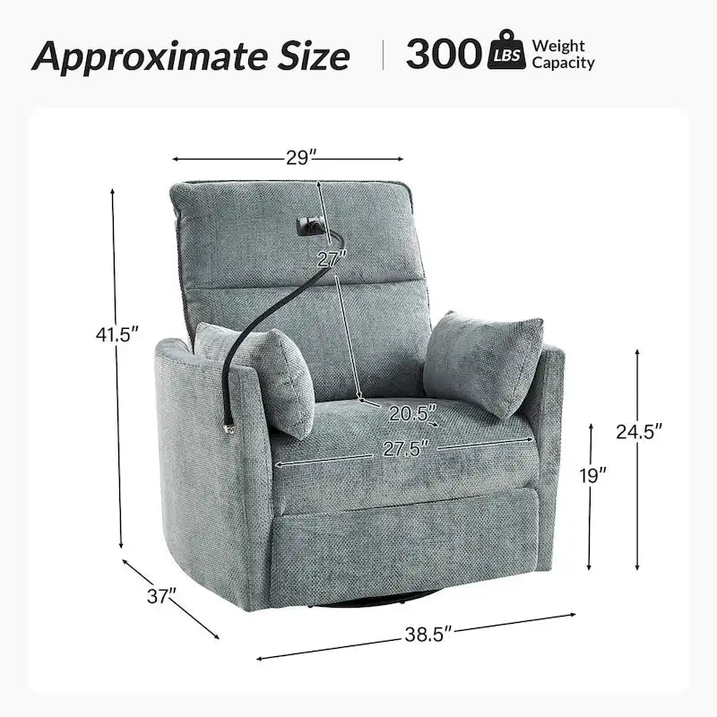 Fauteuil inclinable, berçant et pivotant Barry Modern 38 Power Nursery avec ports USB de HULALA HOME