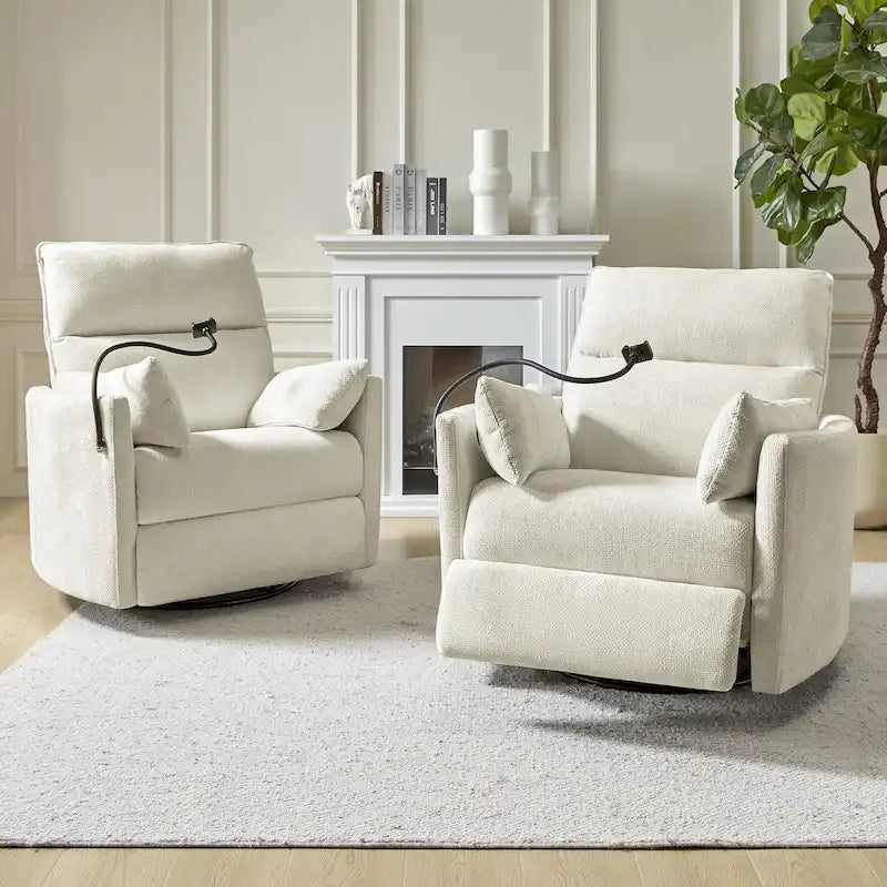 Fauteuil inclinable pivotant Barry Modern 38 Power Rocking Swivel Nursery Recliner avec ports USB lot de 2 par HULALA HOME
