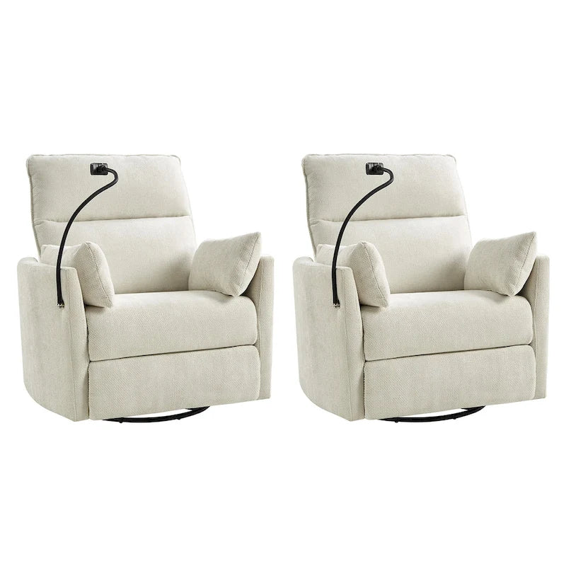 Fauteuil inclinable pivotant Barry Modern 38 Power Rocking Swivel Nursery Recliner avec ports USB lot de 2 par HULALA HOME