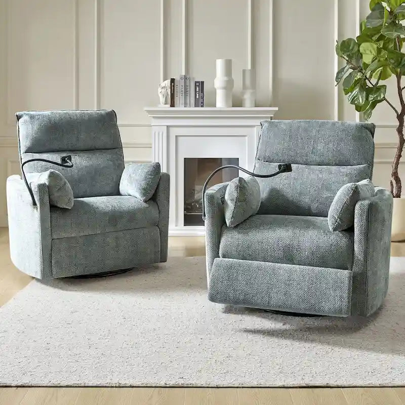 Fauteuil inclinable pivotant Barry Modern 38 Power Rocking Swivel Nursery Recliner avec ports USB lot de 2 par HULALA HOME